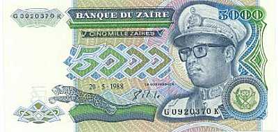 ZAIRE(1988)5000 Zaires (face)